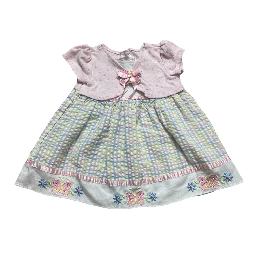 Youngland Baby Girl Dress Seersucker Butterfly Floral Pink 6-9 Months